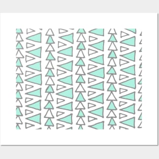 Light Turquoise Dark Grey White Triangles Pattern Posters and Art